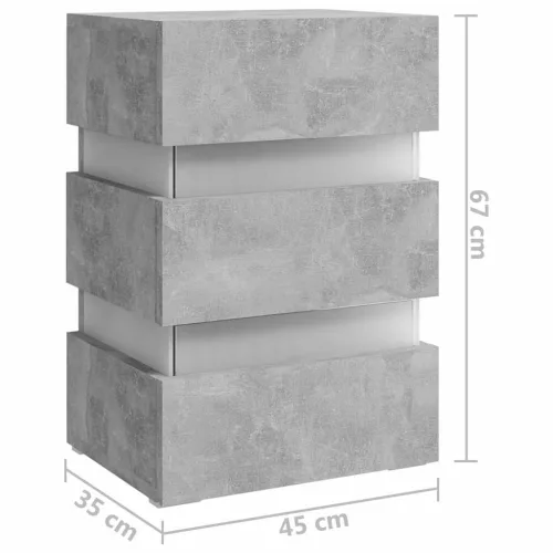 Betonszürke szerelt fa LED-es éjjeliszekrény 45 x 35 x 67 cm
