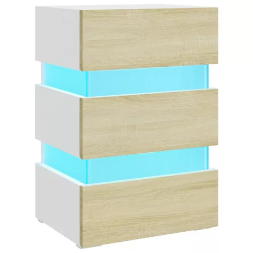 Fehér szerelt fa LED-es éjjeliszekrény 45 x 35 x 67 cm