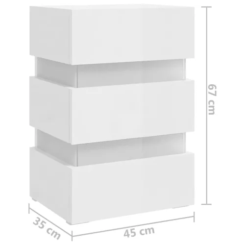 Magasfényű fehér szerelt fa LED-es éjjeliszekrény 45x35x67 cm