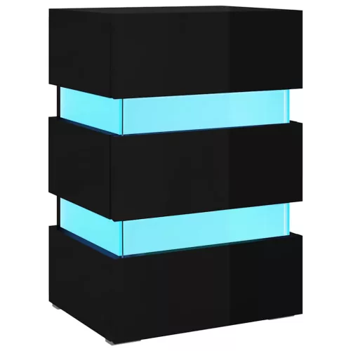 Magasfényű fekete szerelt fa LED-es éjjeliszekrény 45x35x67 cm