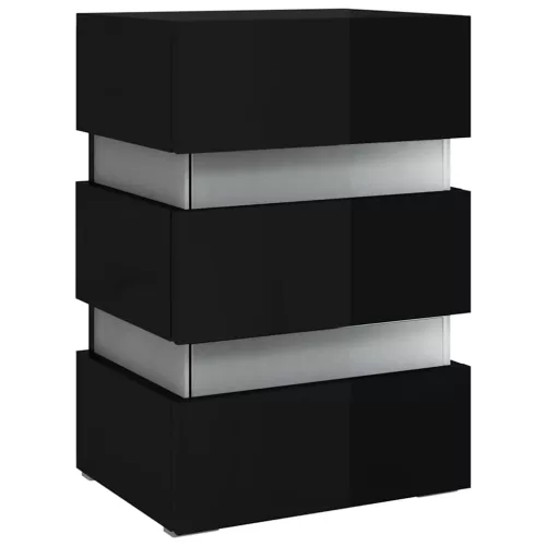 Magasfényű fekete szerelt fa LED-es éjjeliszekrény 45x35x67 cm