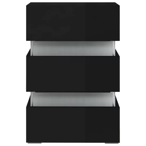Magasfényű fekete szerelt fa LED-es éjjeliszekrény 45x35x67 cm