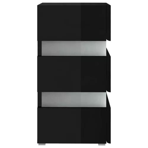 Magasfényű fekete szerelt fa LED-es éjjeliszekrény 45x35x67 cm