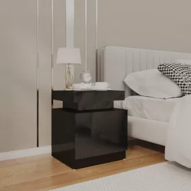   Magasfényű fekete szerelt fa éjjeliszekrény 45 x 35 x 52 cm