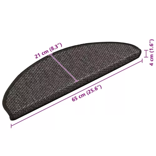 15 db szizál hatású antracitszürke lépcsőszőnyeg 65x21x4 cm