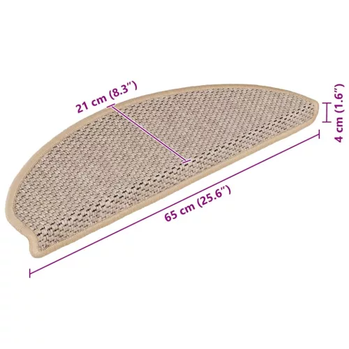 15 db szizál hatású világos bézsszínű lépcsőszőnyeg 65x21x4 cm