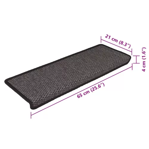 15 db szizál hatású antracitszürke lépcsőszőnyeg 65x21x4 cm