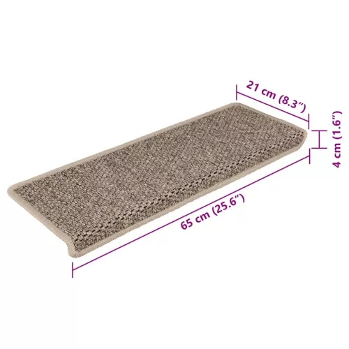 15 db szizál hatású sötét bézsszínű lépcsőszőnyeg 65x21x4 cm