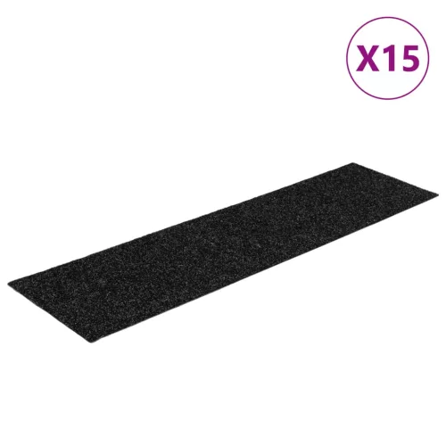 Öntapadós lépcsőszőnyegek 15 db 76 x 20 cm fekete téglalap alakú