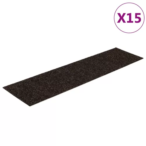 Öntapadós lépcsőszőnyegek 15 db 76 x 20 cm sötétbarna téglalap alakú