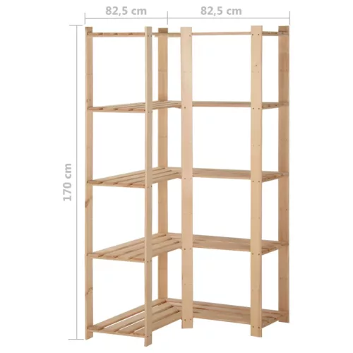 5 szintes tömör fenyőfa sarok-tárolóállvány 82,5x82,5x170 cm