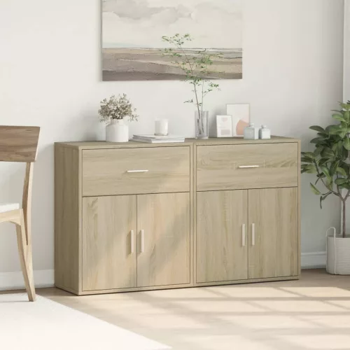 2 db sonoma tölgy színű szerelt fa tálalószekrény 60x31x70 cm
