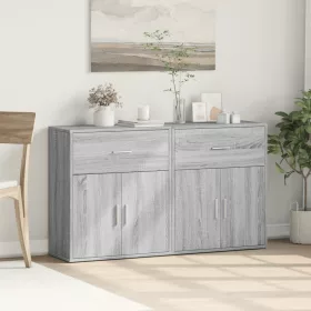   2 db szürke sonoma színű szerelt fa tálalószekrény 60x31x70 cm