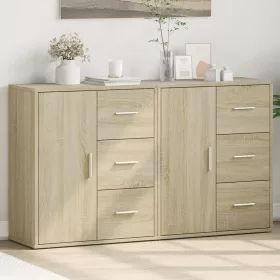   2 db sonoma tölgy színű szerelt fa tálalószekrény 60x31x70 cm