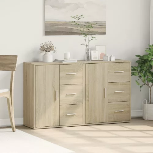 2 db sonoma tölgy színű szerelt fa tálalószekrény 60x31x70 cm