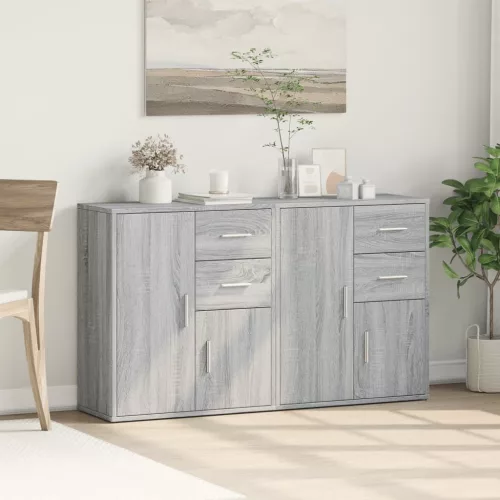 2 db szürke sonoma színű szerelt fa tálalószekrény 60x31x70 cm