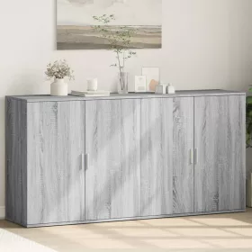   2 db szürke sonoma színű szerelt fa tálalószekrény 79x38x80 cm