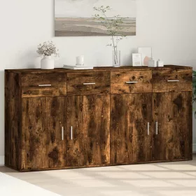   2 db füstös tölgy színű szerelt fa tálalószekrény 79x38x80 cm
