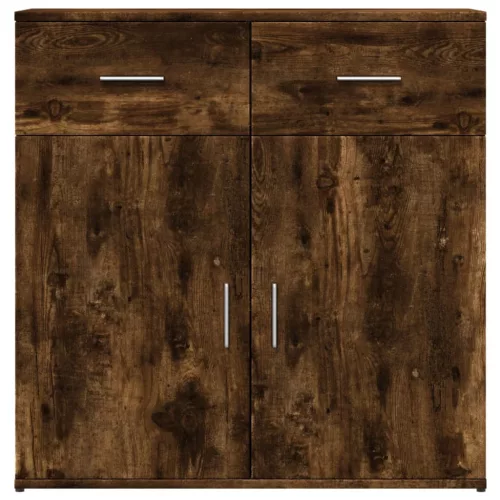 2 db füstös tölgy színű szerelt fa tálalószekrény 79x38x80 cm