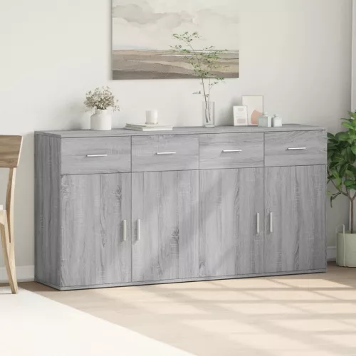 2 db szürke sonoma színű szerelt fa tálalószekrény 79x38x80 cm