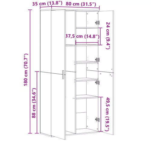 Betonszürke szerelt fa magasszekrény 80 x 35 x 180 cm