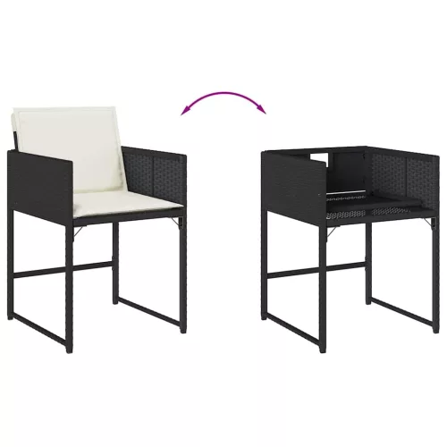 15 részes fekete polyrattan kerti étkezőgarnitúra párnákkal