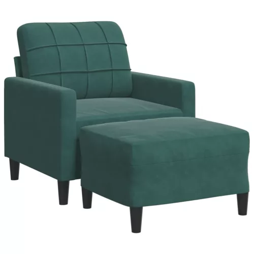 Sötétzöld bársony kanapéfotel lábtartóval 60 cm