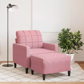 Rózsaszín bársony kanapéfotel lábtartóval 60 cm