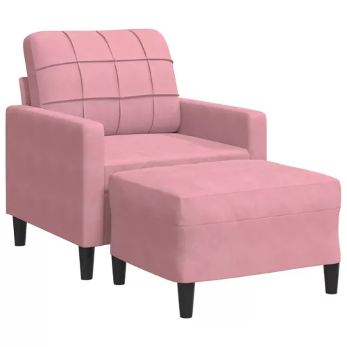 Rózsaszín bársony kanapéfotel lábtartóval 60 cm
