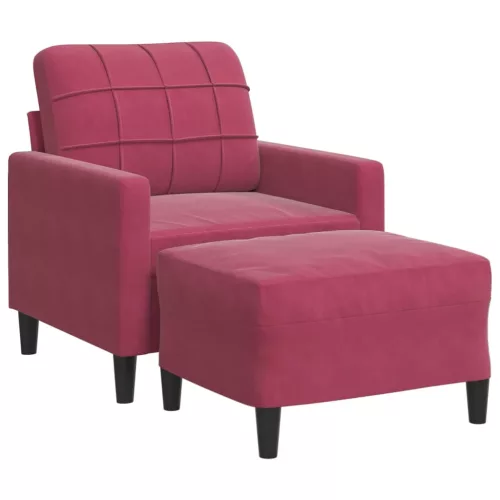 Bordó bársony kanapéfotel lábtartóval 60 cm