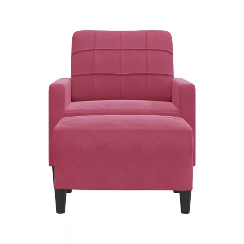 Bordó bársony kanapéfotel lábtartóval 60 cm