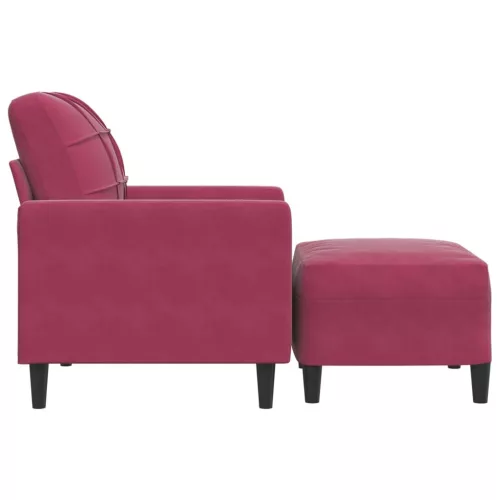 Bordó bársony kanapéfotel lábtartóval 60 cm