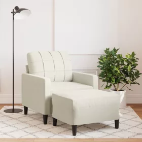 Krémszínű bársony kanapéfotel lábtartóval 60 cm