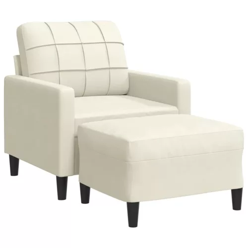 Krémszínű bársony kanapéfotel lábtartóval 60 cm