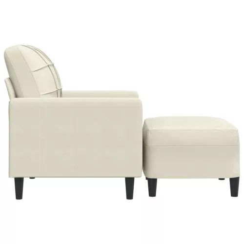 Krémszínű bársony kanapéfotel lábtartóval 60 cm