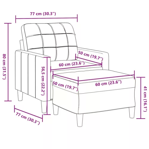 Krémszínű bársony kanapéfotel lábtartóval 60 cm