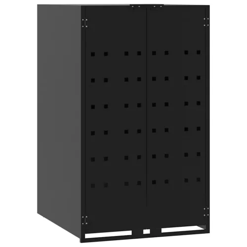 Fekete acél kerekes tároló 3 szemeteskukához 207 x 79 x 117 cm