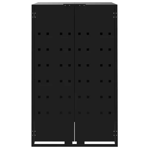 Fekete acél kerekes tároló 3 szemeteskukához 207 x 79 x 117 cm