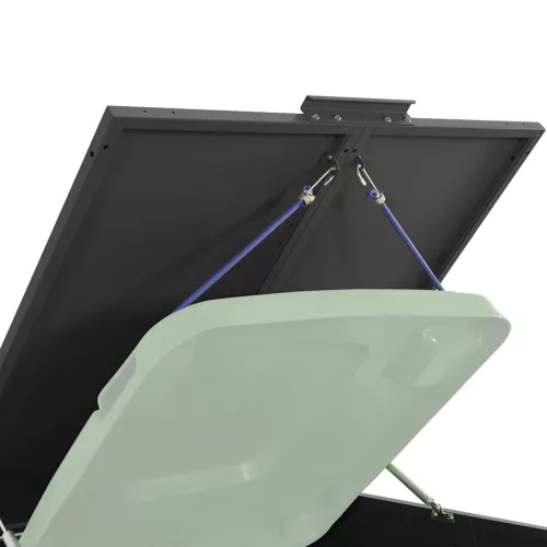Fekete acél kerekes tároló 3 szemeteskukához 207 x 79 x 117 cm