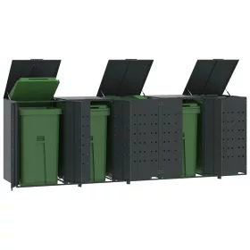   Antracit acél kerekes tároló 5 szemeteskukához 345x79x117 cm