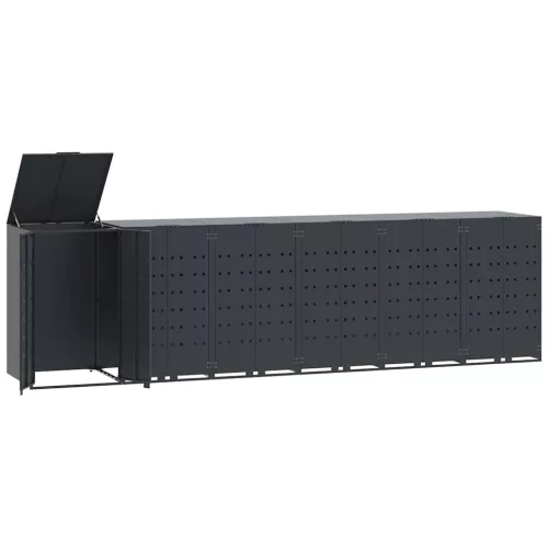 Antracit acél kerekes tároló 6 szemeteskukához 414x79x117 cm