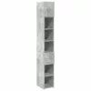 Betonszürke szerelt fa vékony tárolószekrény 30 x 42,5 x 225 cm