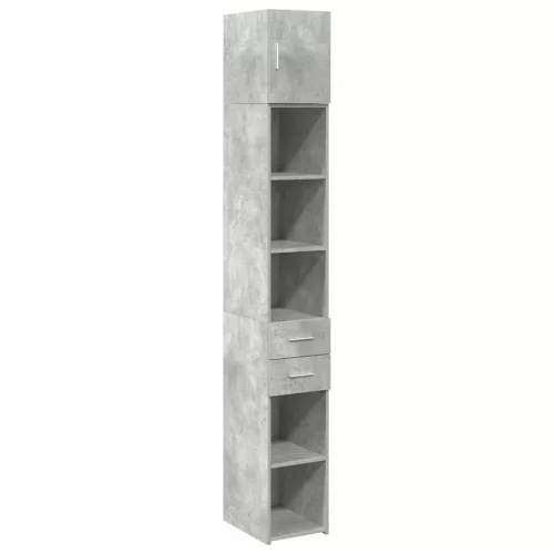 Betonszürke szerelt fa vékony tárolószekrény 30 x 42,5 x 225 cm