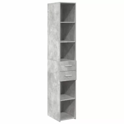 Betonszürke szerelt fa vékony tárolószekrény 30 x 42,5 x 225 cm