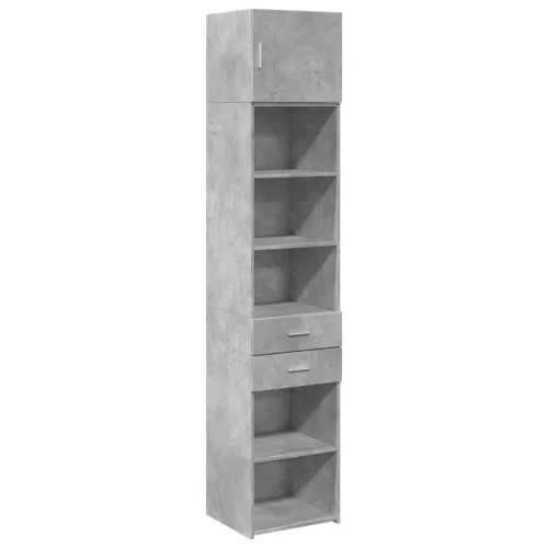 Betonszürke szerelt fa vékony tárolószekrény 45 x 42,5 x 225 cm