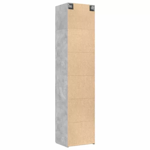 Betonszürke szerelt fa vékony tárolószekrény 50 x 42,5 x 225 cm