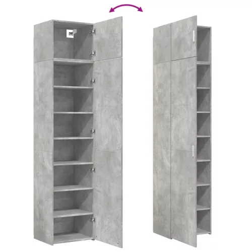 Betonszürke szerelt fa vékony tárolószekrény 50 x 42,5 x 225 cm
