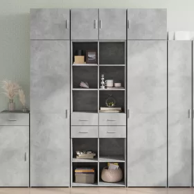 Betonszürke szerelt fa tárolószekrény 70 x 42,5 x 225 cm