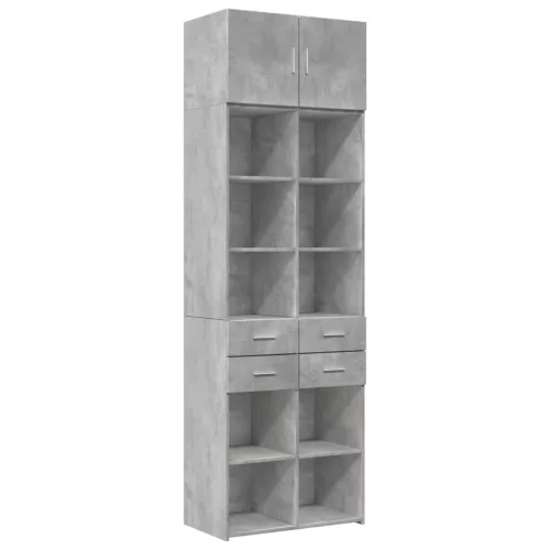 Betonszürke szerelt fa tárolószekrény 70 x 42,5 x 225 cm