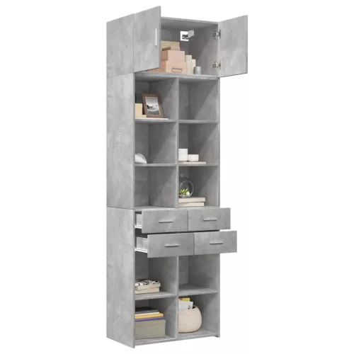 Betonszürke szerelt fa tárolószekrény 70 x 42,5 x 225 cm